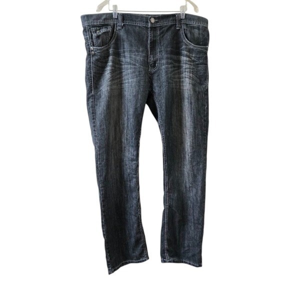 Jinzu Jeans Men's 42x32 Distressed Denim Straight Leg Dark Wash Jeans - Picture 2 of 6